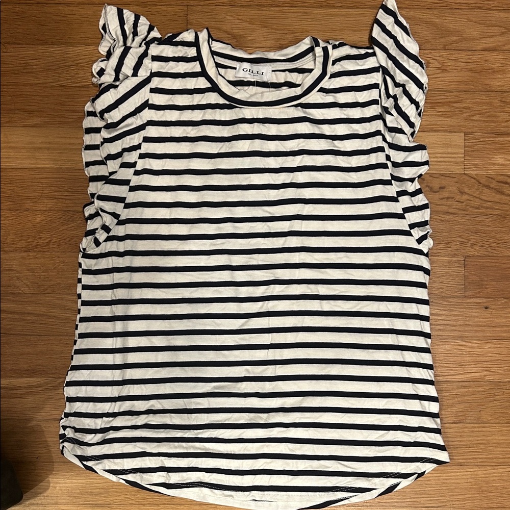 Gilli Navy and White Striped Flutter Sleeve Tee
